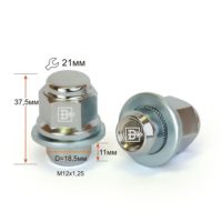 Гайка 12 х 1,25 х 37 хром пресс-шайба Nissan D=18,5 ключ 21 ( Г3 )